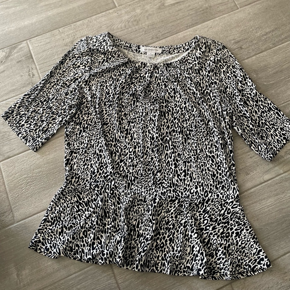Liz Claiborne Black and White Animal Print Blouse